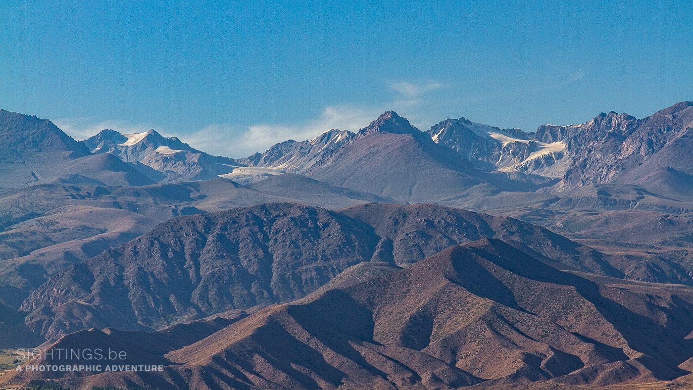 View on the mountains around the Issyk-Kul lake near the city of Colponata
